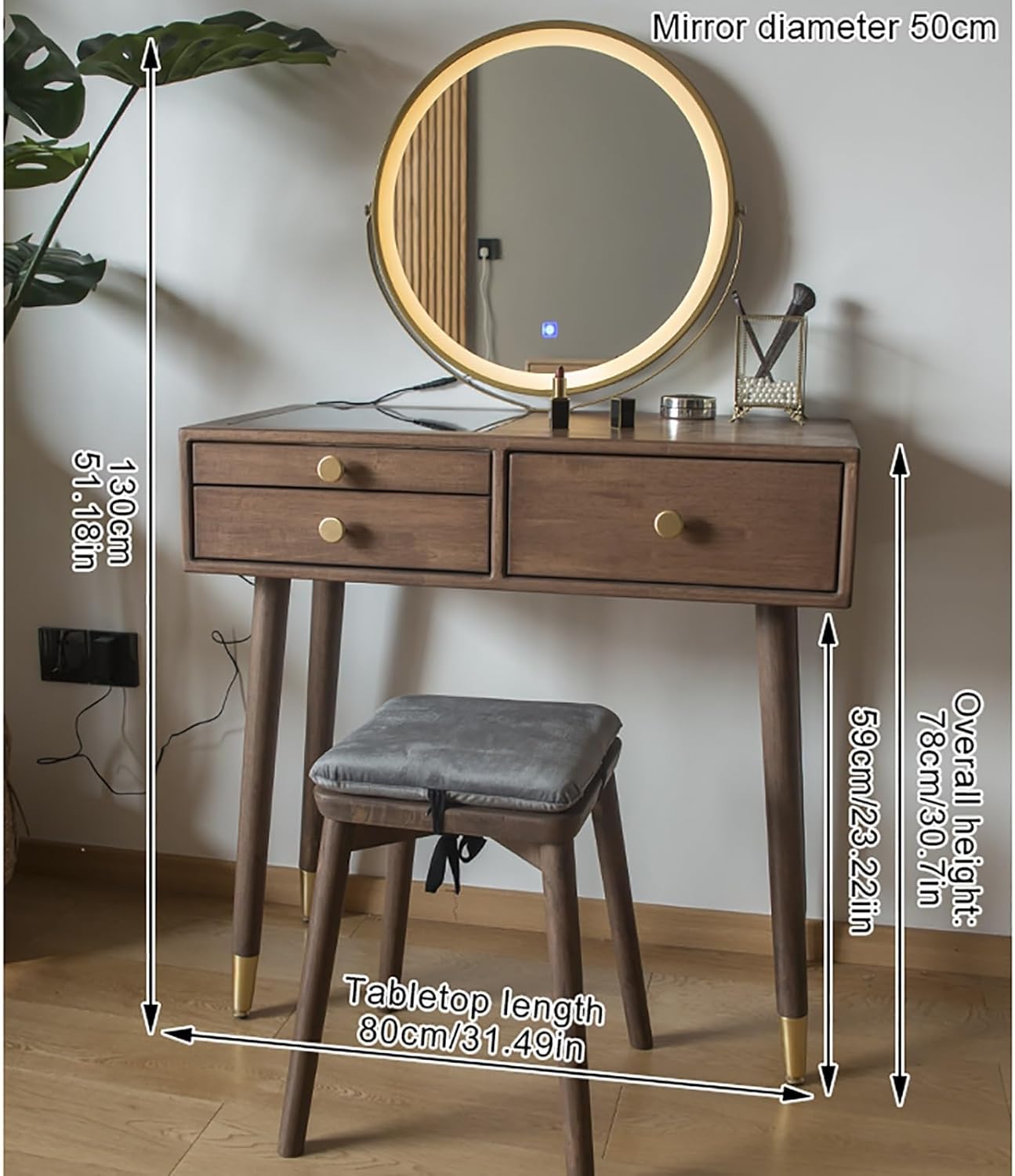 Dressing Table with Stool and LED Touch screen Light