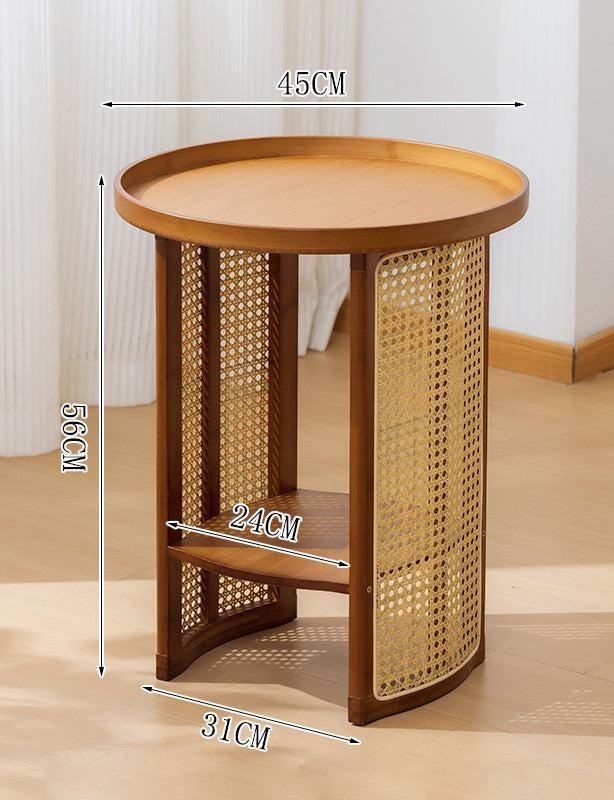 Traditional Japanese Round Rattan Bamboo Small Coffee Table - Monte Carol House Furniture and Interior Decoration