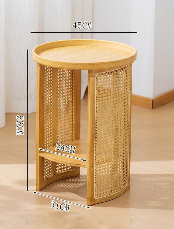 Traditional Japanese Round Rattan Bamboo Small Coffee Table - Monte Carol House Furniture and Interior Decoration