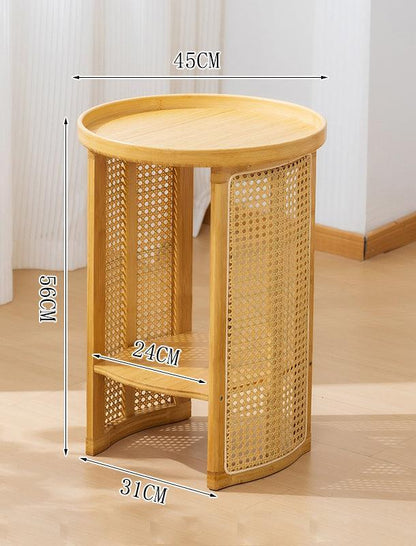 Traditional Japanese Round Rattan Bamboo Small Coffee Table - Monte Carol House Furniture and Interior Decoration