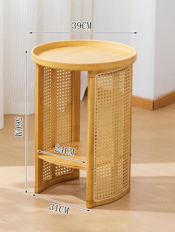 Traditional Japanese Round Rattan Bamboo Small Coffee Table - Monte Carol House Furniture and Interior Decoration