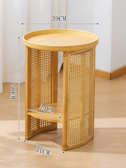 Traditional Japanese Round Rattan Bamboo Small Coffee Table - Monte Carol House Furniture and Interior Decoration