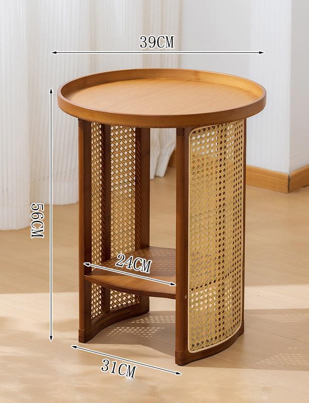 Traditional Japanese Round Rattan Bamboo Small Coffee Table - Monte Carol House Furniture and Interior Decoration